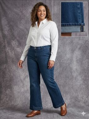 DKNY Women's High Rise Wide Leg Trouser Jeans - Size 20W - UEC